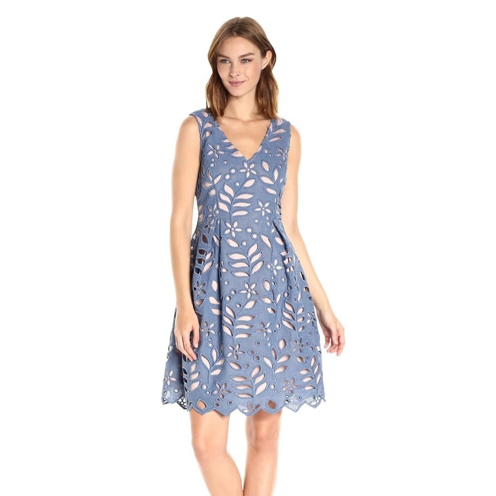 Adrianna Papell Blue fit and flare. Ptp 18” lenght 39”Fully lined